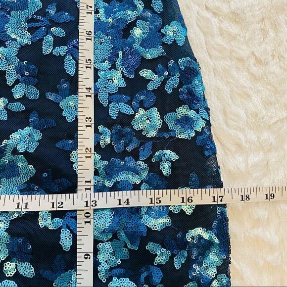BELLE BADGLEY MISCHKA PARIS DRESS SEQUIN BLUE MULTI FLORAL BL2282 size 0 - Picture 13 of 16
